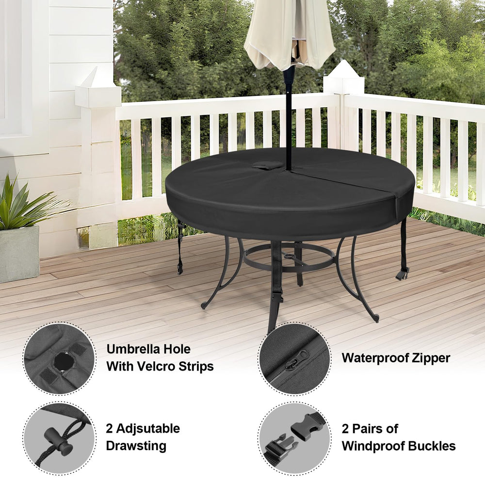SUNICO size comparison on tabletop illustrating fit for 60-inch diameter tables