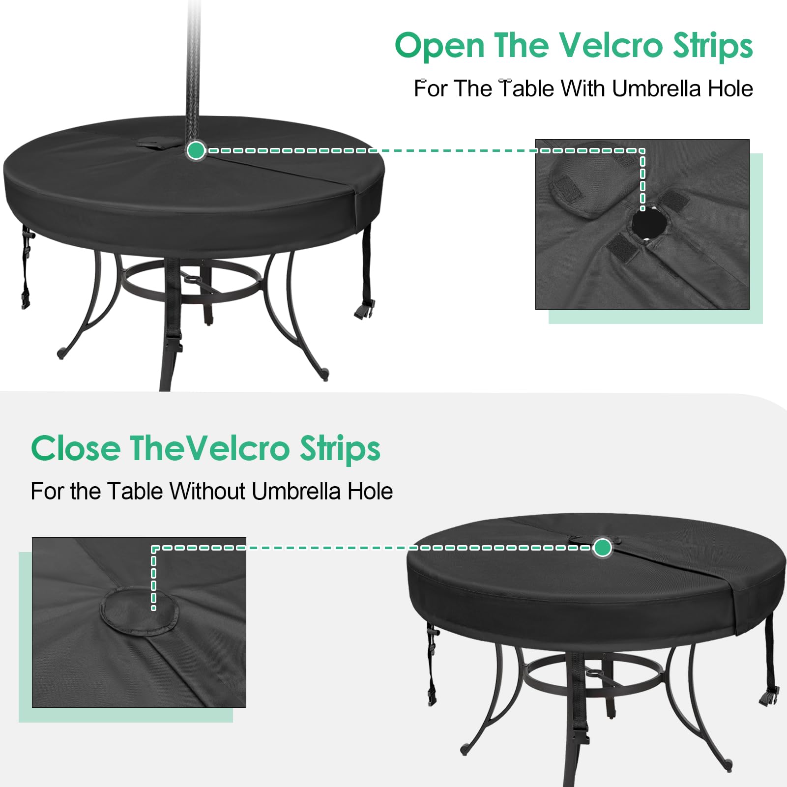 SUNICO umbrella hole with Velcro and zipper detail for adjustable pole access