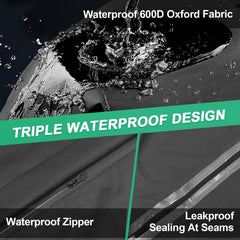 SUNICO heavy-duty zipper and taped seam detail reducing water ingress and enhancing durability