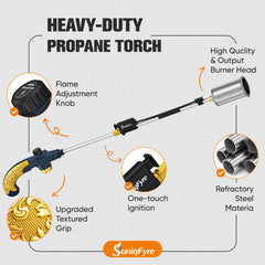 SuniqFyre ergonomic handle and control valve for comfortable precise flame control