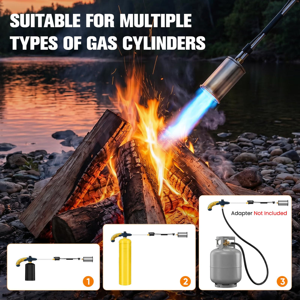 SuniqFyre torch in a backyard scene illustrating versatile seasonal utility