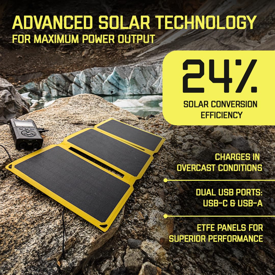SunJack open 15W panel full view showing solar cells for efficient charging
