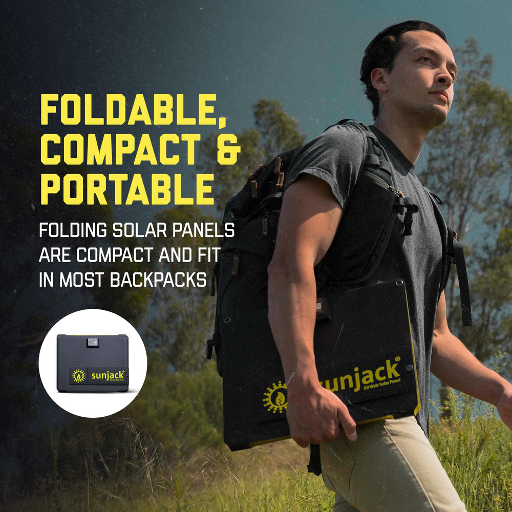 SunJack folded inside backpack demonstrating portability for hikers and travelers