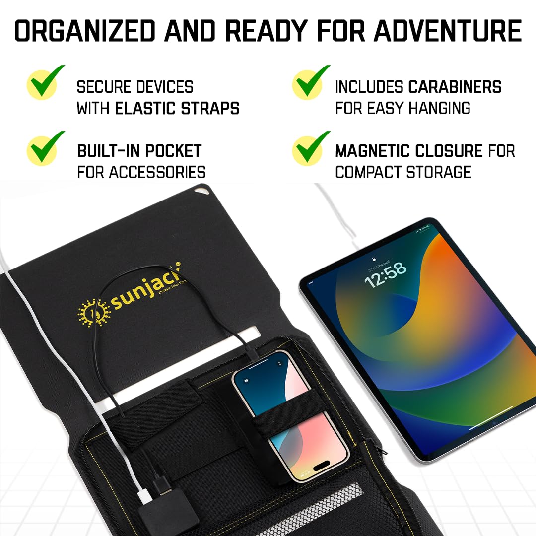 SunJack tucked into a backpack for lightweight portable solar power on hikes