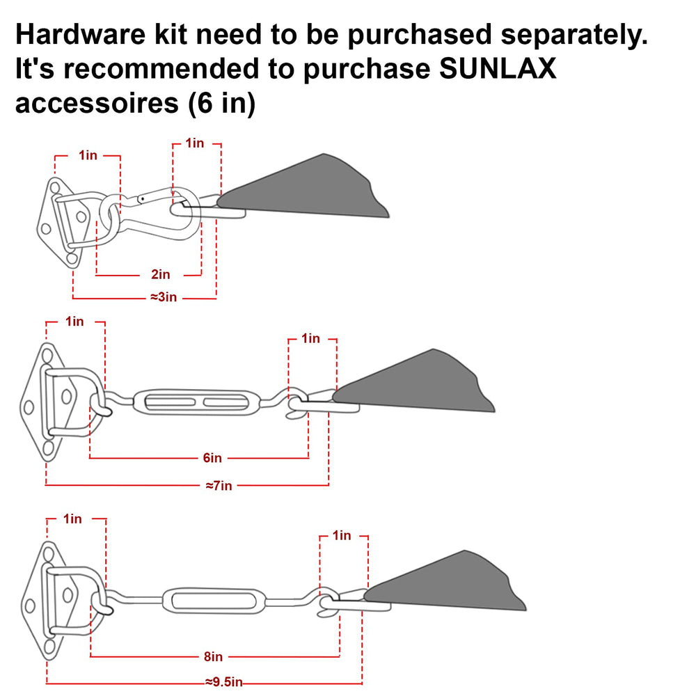 SUNLAX corner D-ring detail highlighting rust-resistant hardware and secure anchoring benefit