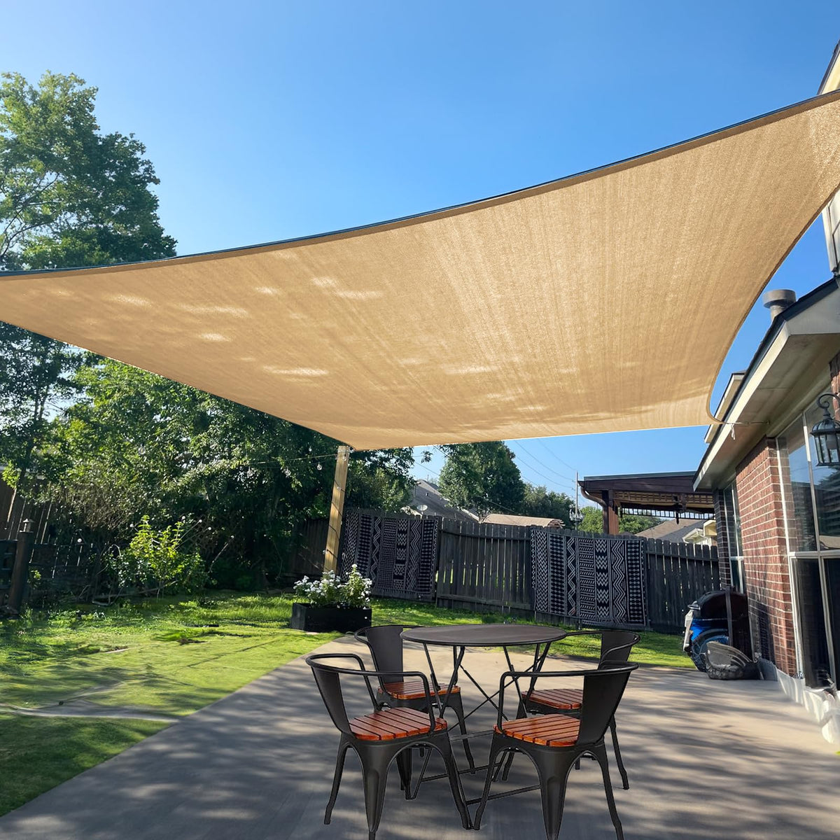 SUNLAX front view of 8x16 sand rectangle shade sail showing full coverage benefit
