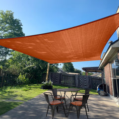 SUNLAX front view of terra red shade sail showing color and shape, enhances outdoor comfort