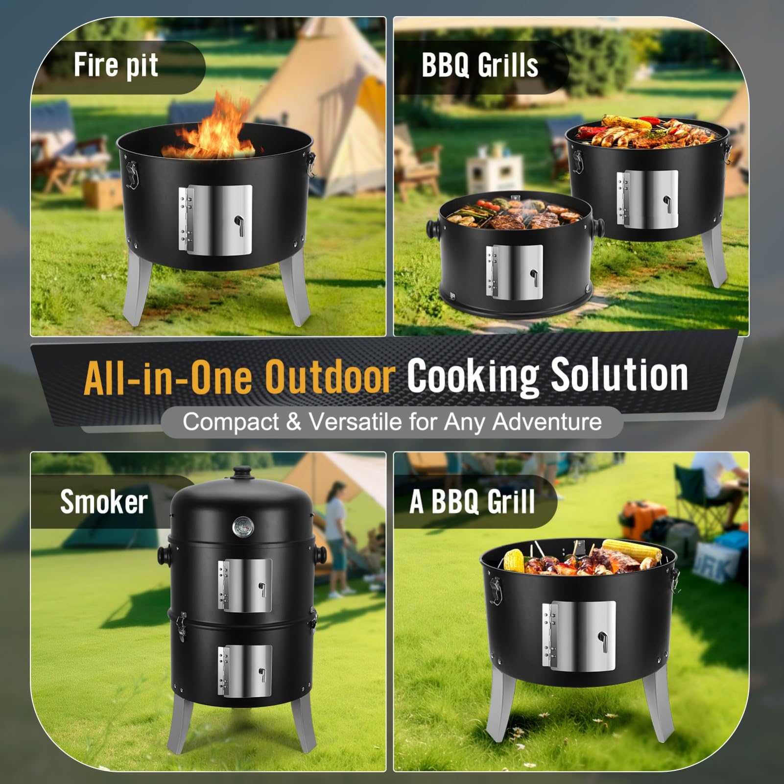 SUNLIFER dual front doors open for easy charcoal access and temperature control
