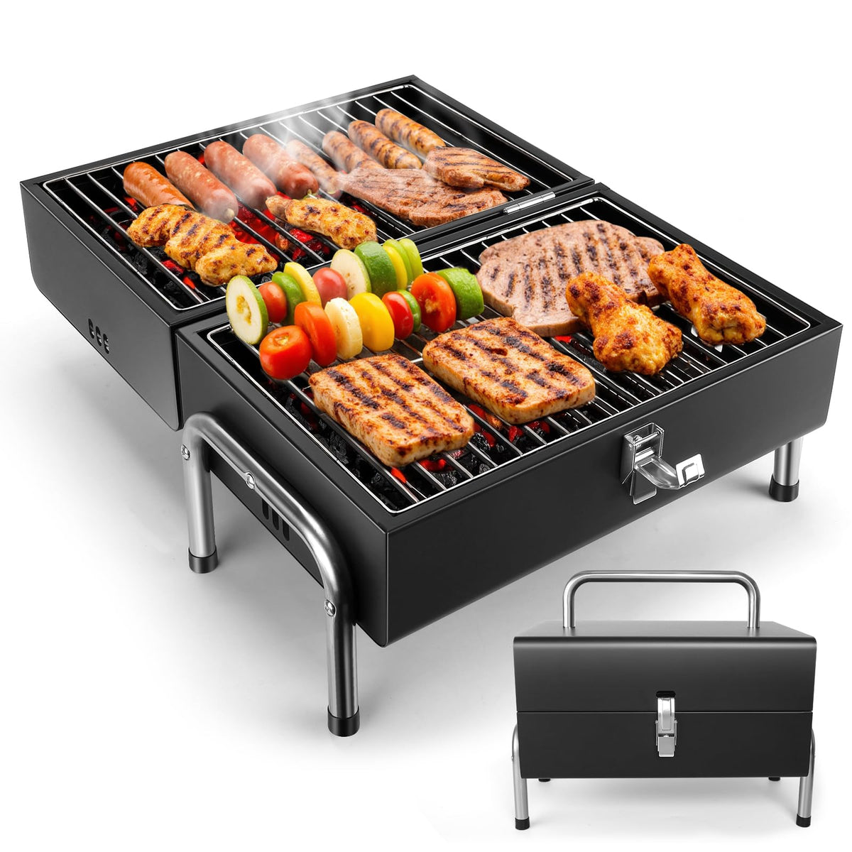 SUNLIFER front view of compact grill showing portability and readiness