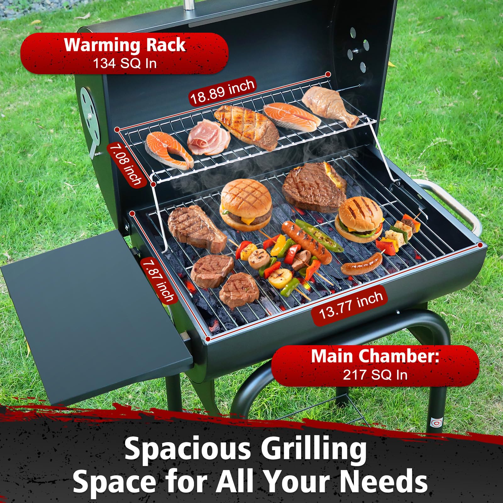 SUNLIFER side shelf holding tools and plates, ample storage for grilling essentials