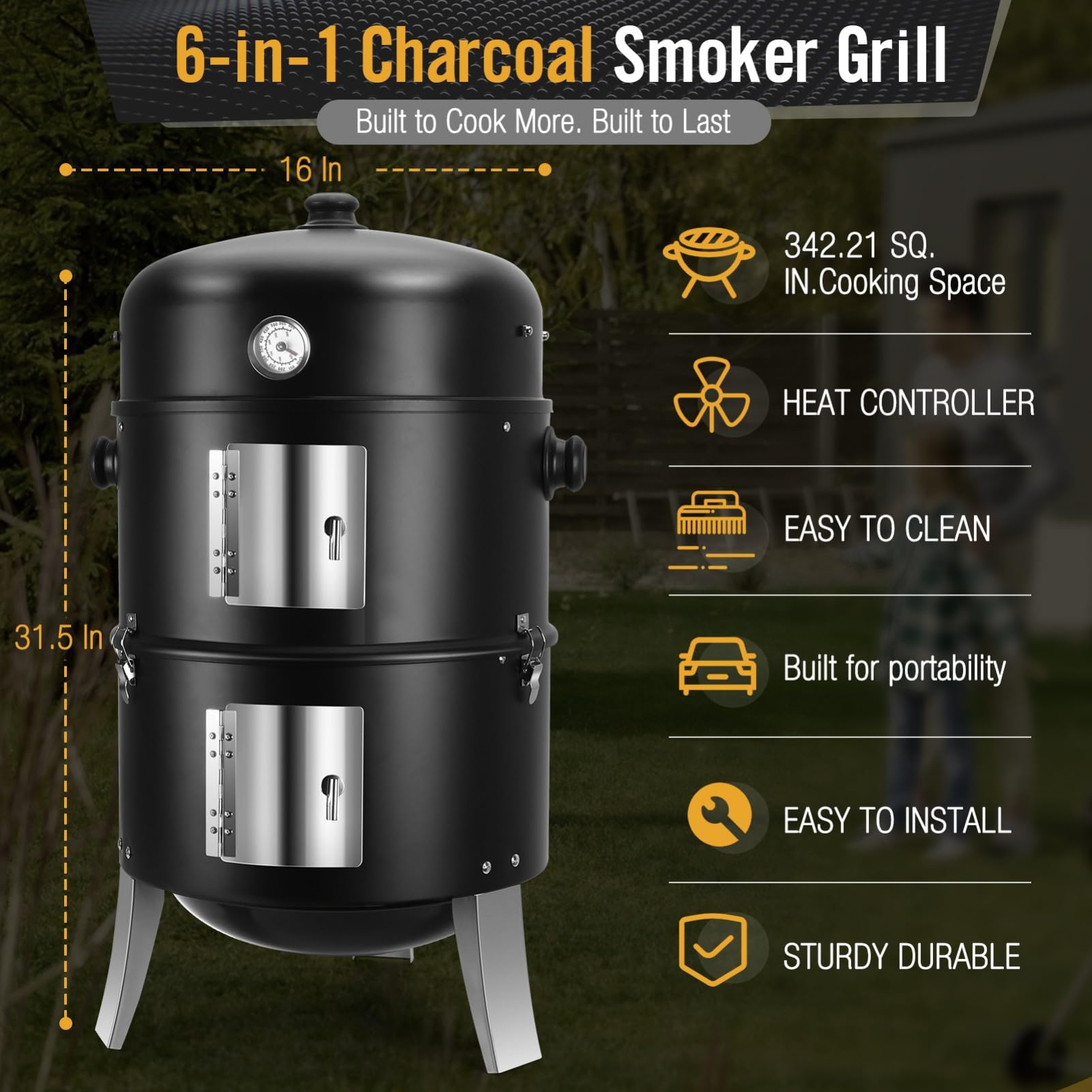 SUNLIFER interior with hanging hooks and crossbars for grilling and smoking versatility