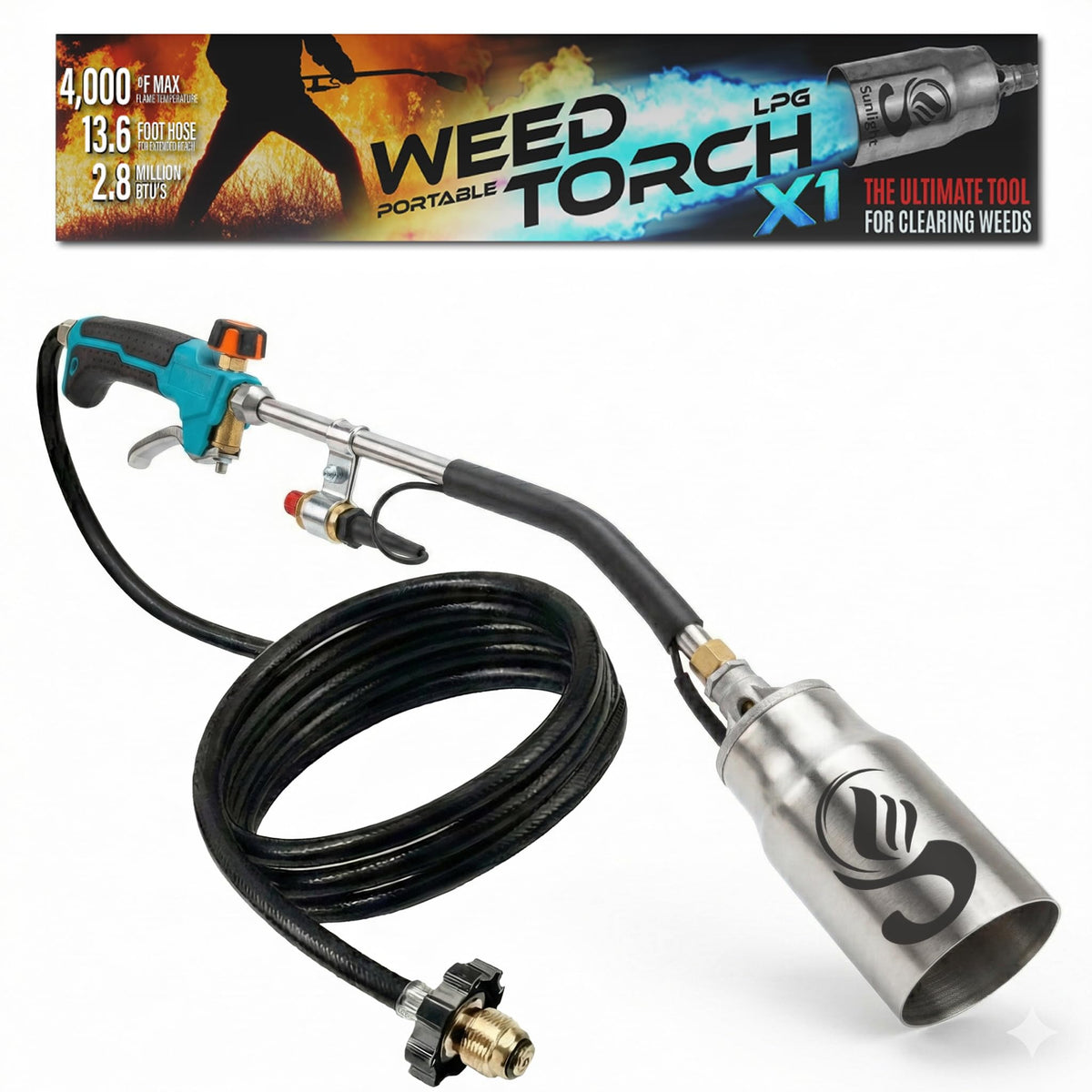 Sunlight Charcoal front view of torch showing ergonomic handle and flame control for safer operation