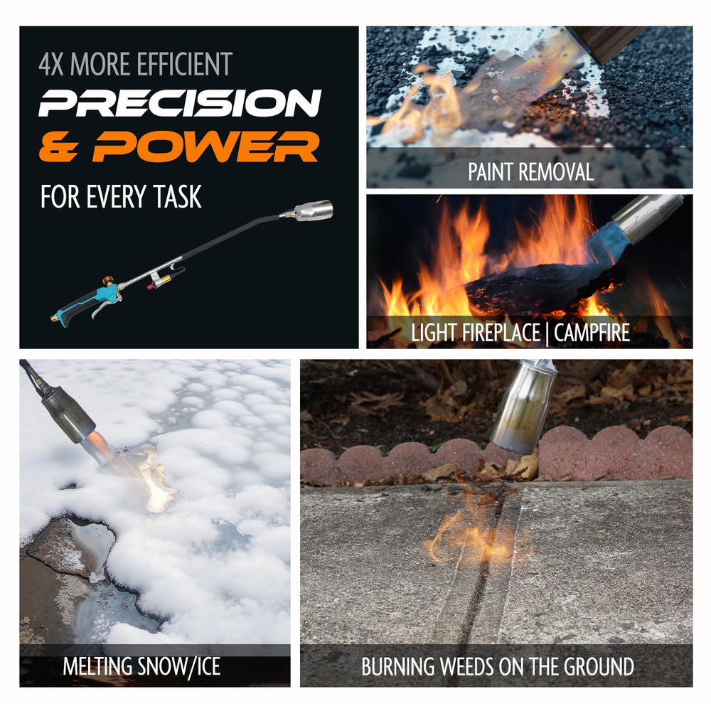 Sunlight Charcoal torch flame in use removing weeds for chemical-free control