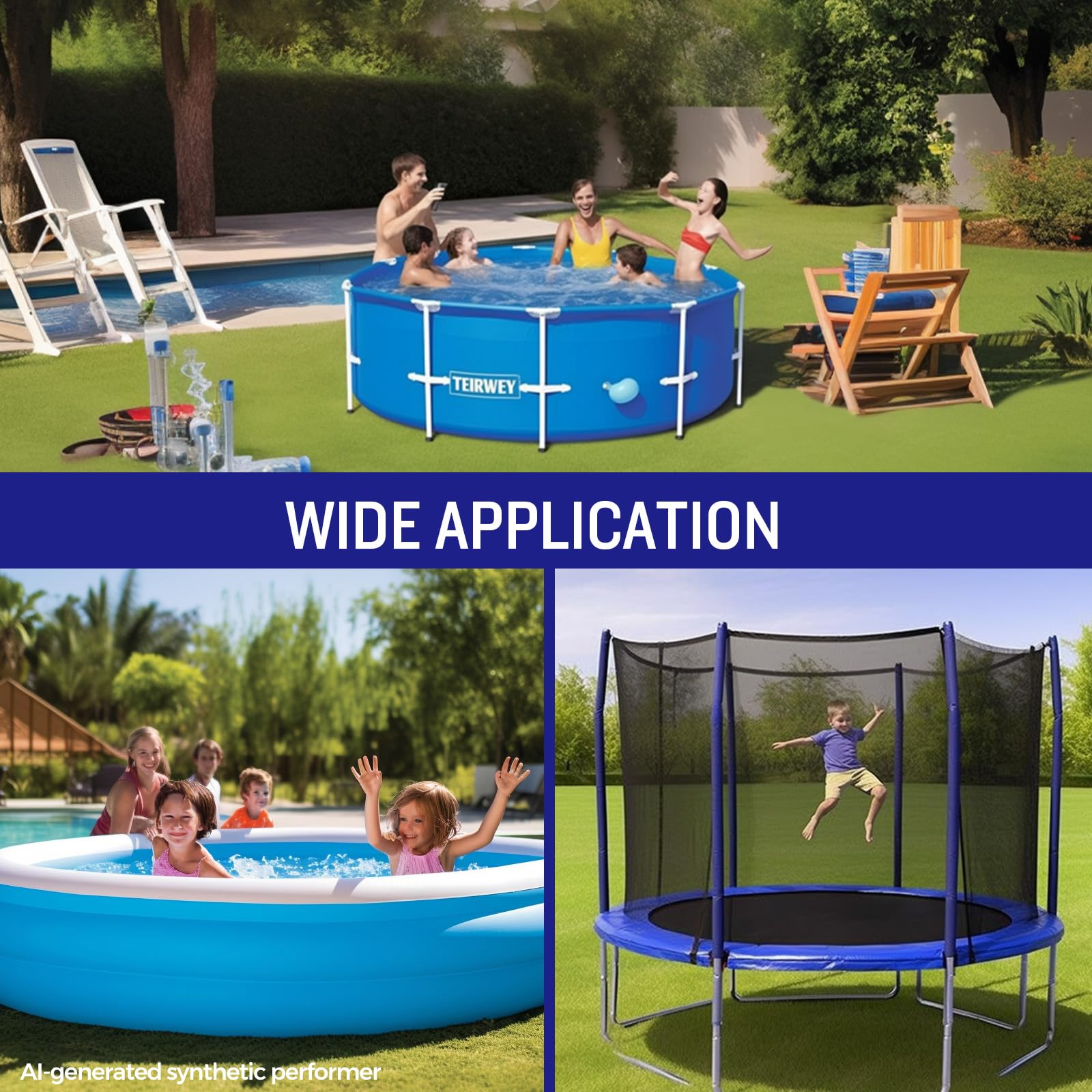 SUNLITAP ground cover in backyard with pool installation demonstrating practical home use