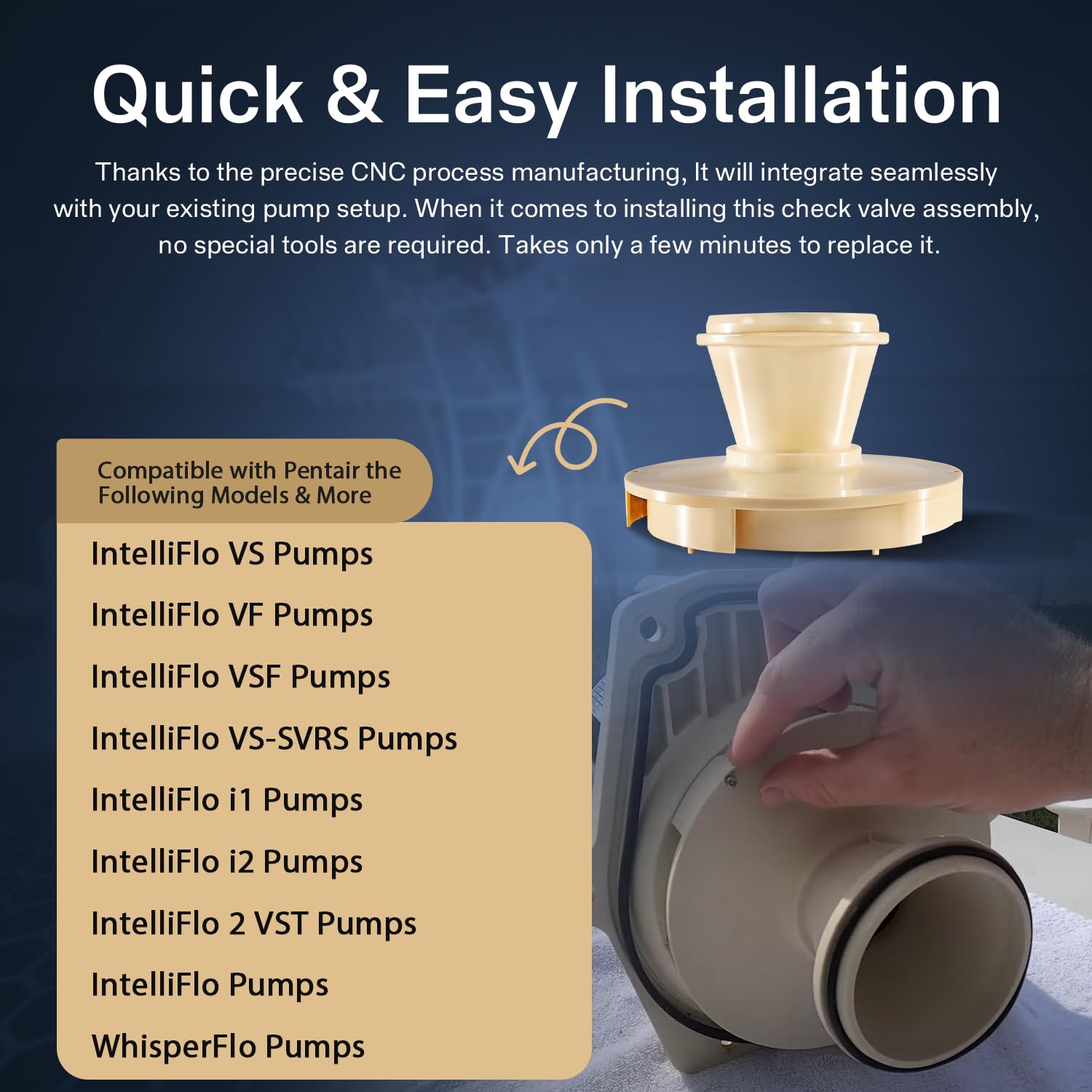Sunluway diffuser beside hands shows compact scale for 1/2–2 HP pumps
