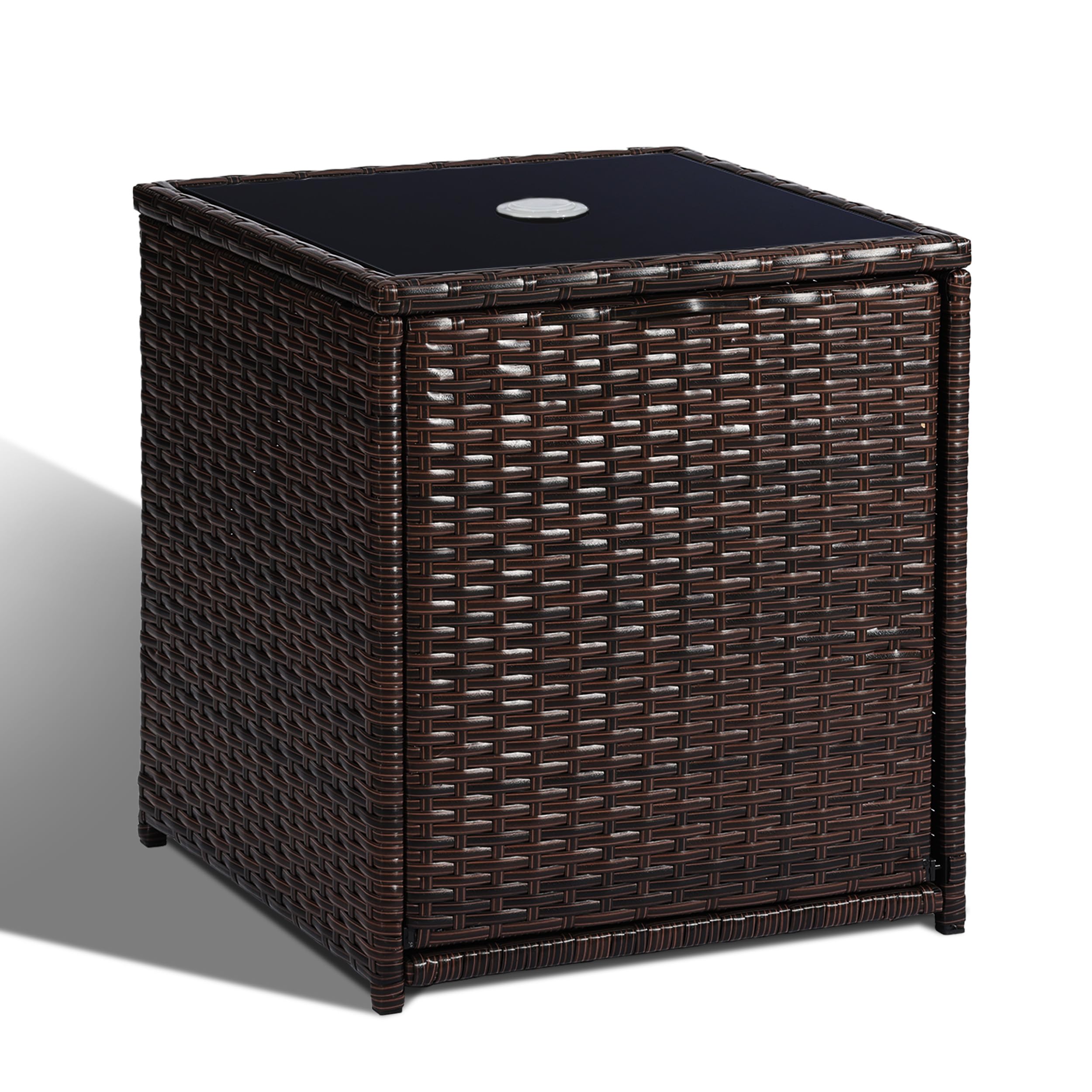 SUNNYPARK front view of umbrella side table shows compact design and convenience