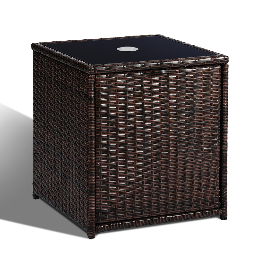 SUNNYPARK front view of umbrella side table shows compact design and convenience