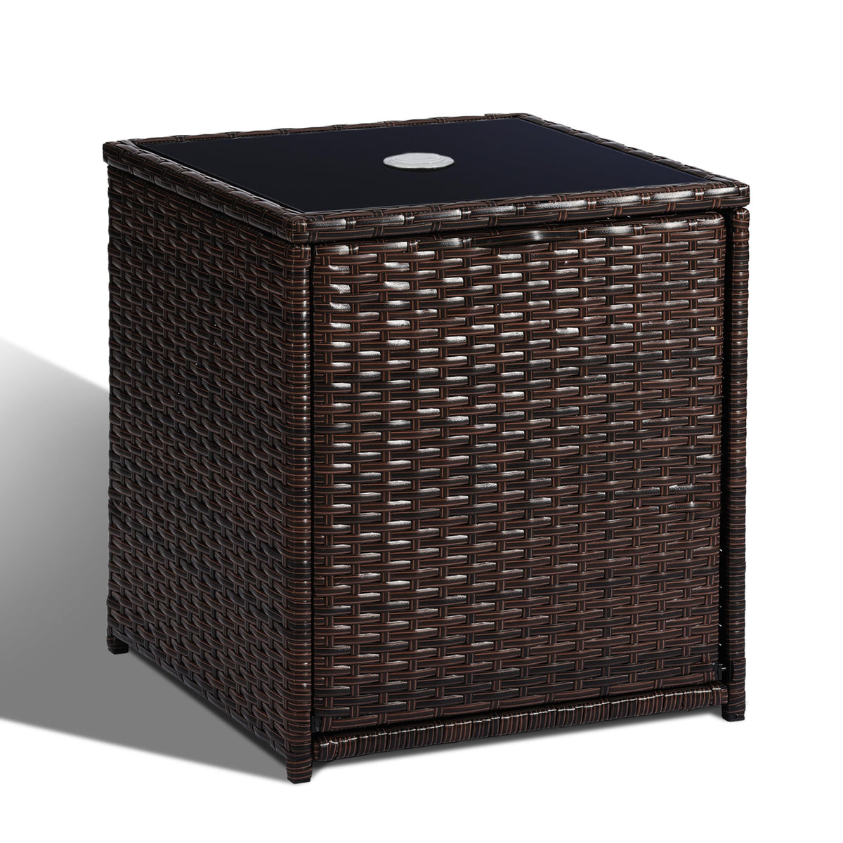 SUNNYPARK front view of umbrella side table shows compact design and convenience