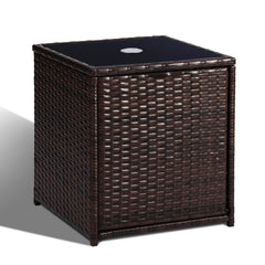 SUNNYPARK front view of umbrella side table shows compact design and convenience