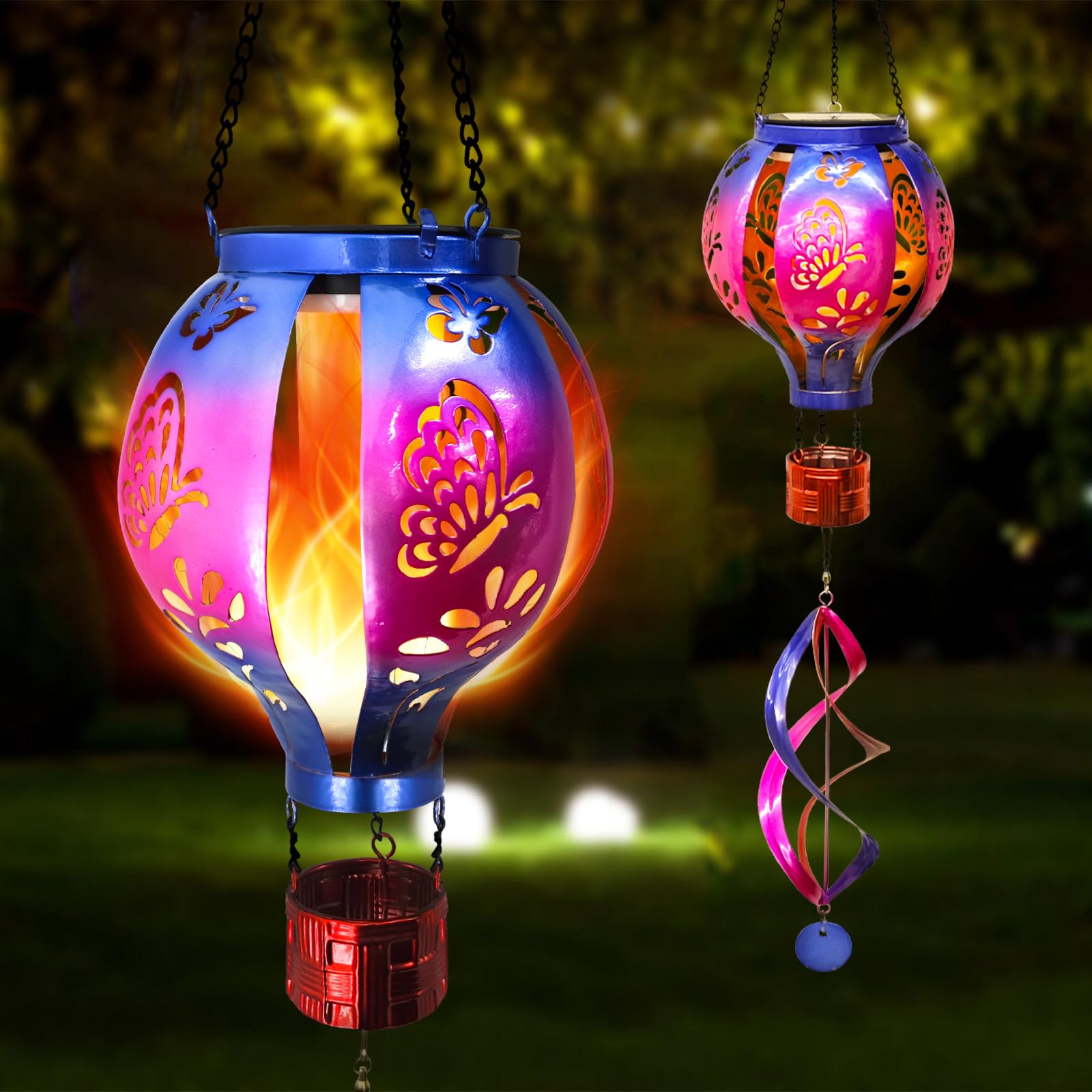SUNNYPARK front view of hot air balloon lantern showing colorful gradient and flame effect