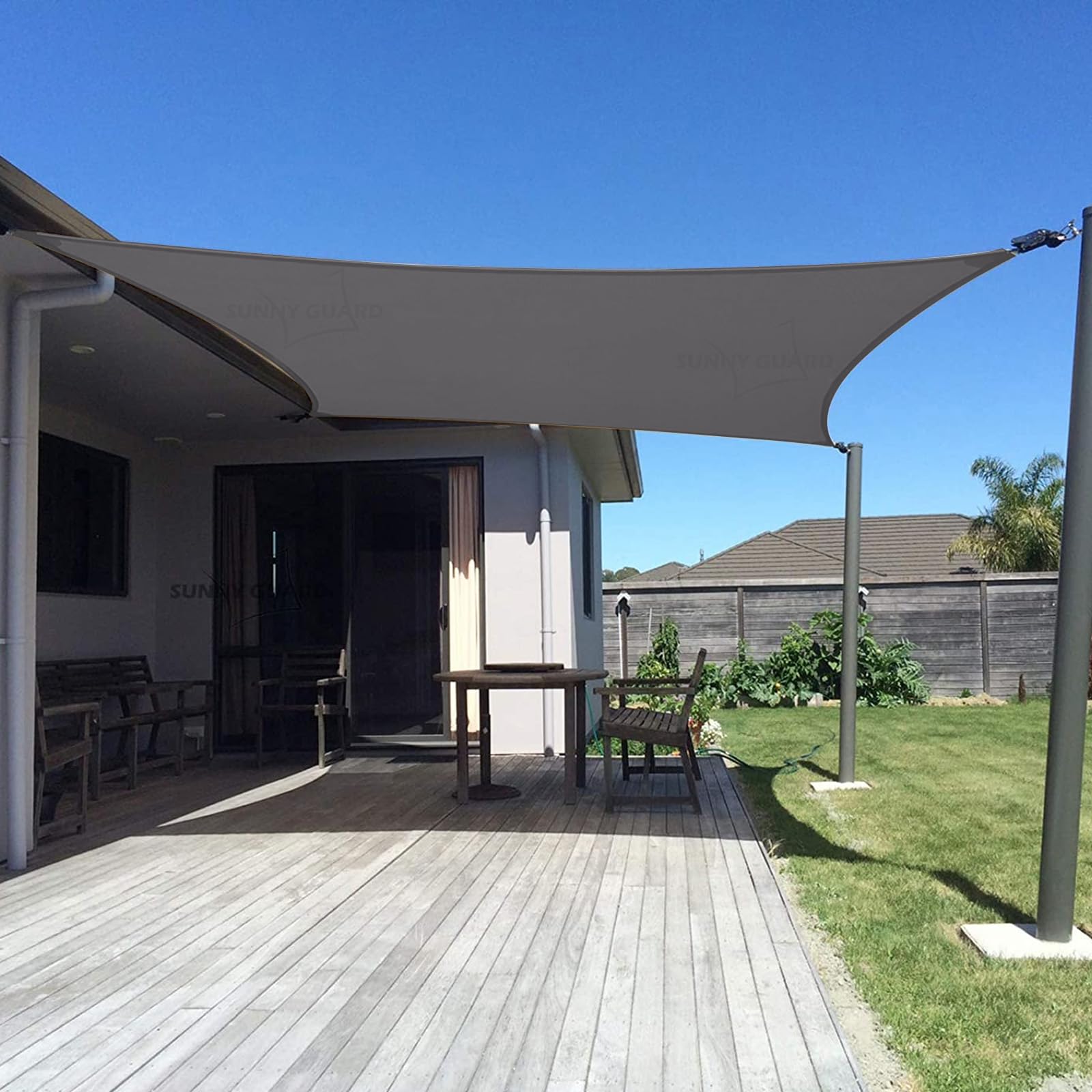 SUNNY GUARD front view of 12x16 rectangle sail showing full coverage and shade