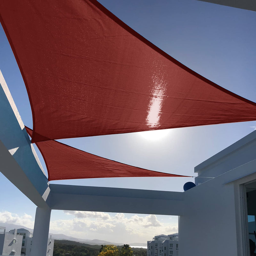 SUNNY GUARD front view shows full triangular canopy shielding patio