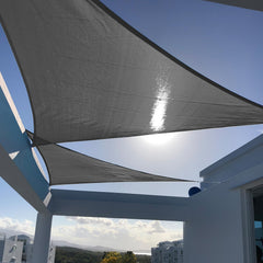 SUNNY GUARD triangle sail front view showing full 12-foot coverage and shade benefit