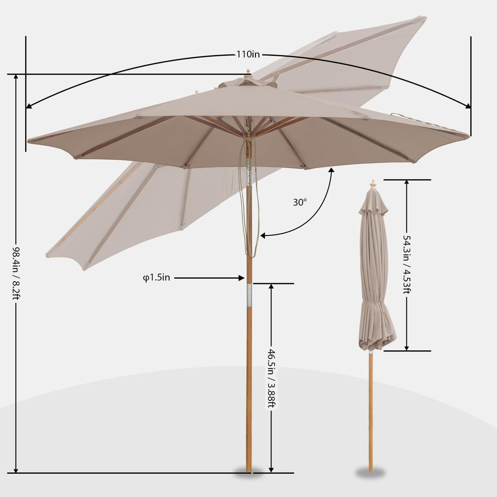 SUNNYARD 9ft umbrella over patio table showing coverage for four to six chairs