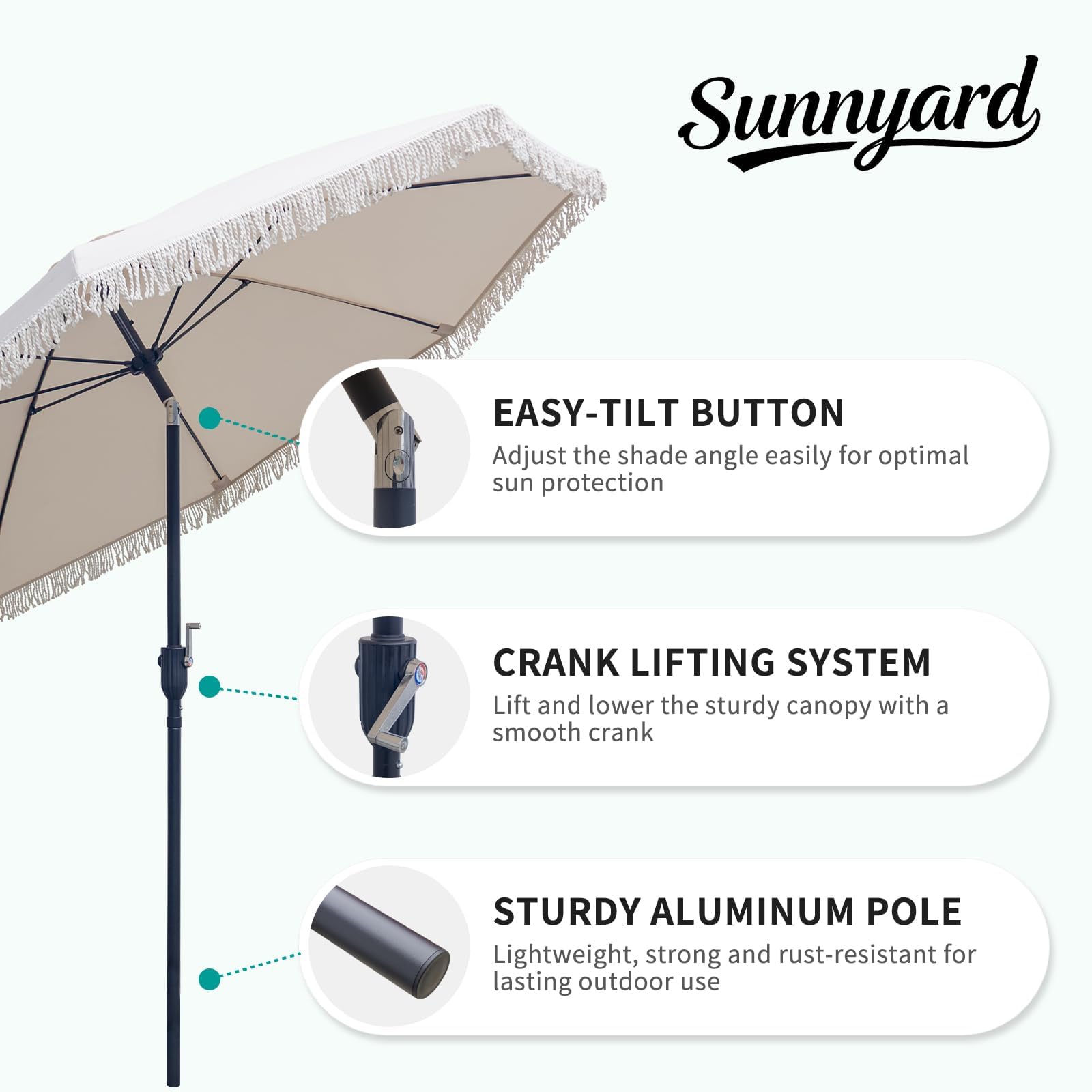 SUNNYARD close-up of 180G polyester canopy showing texture and water resistance