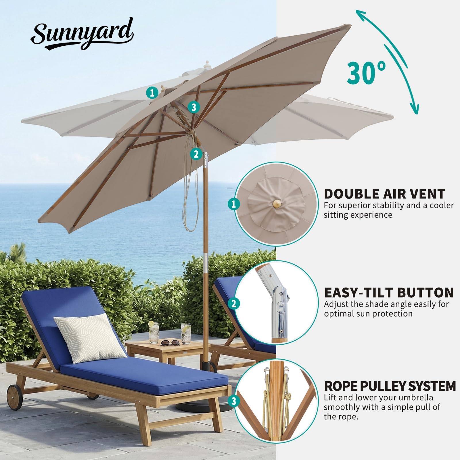 SUNNYARD close-up of varnished bamboo-composite pole highlighting durable wood grain