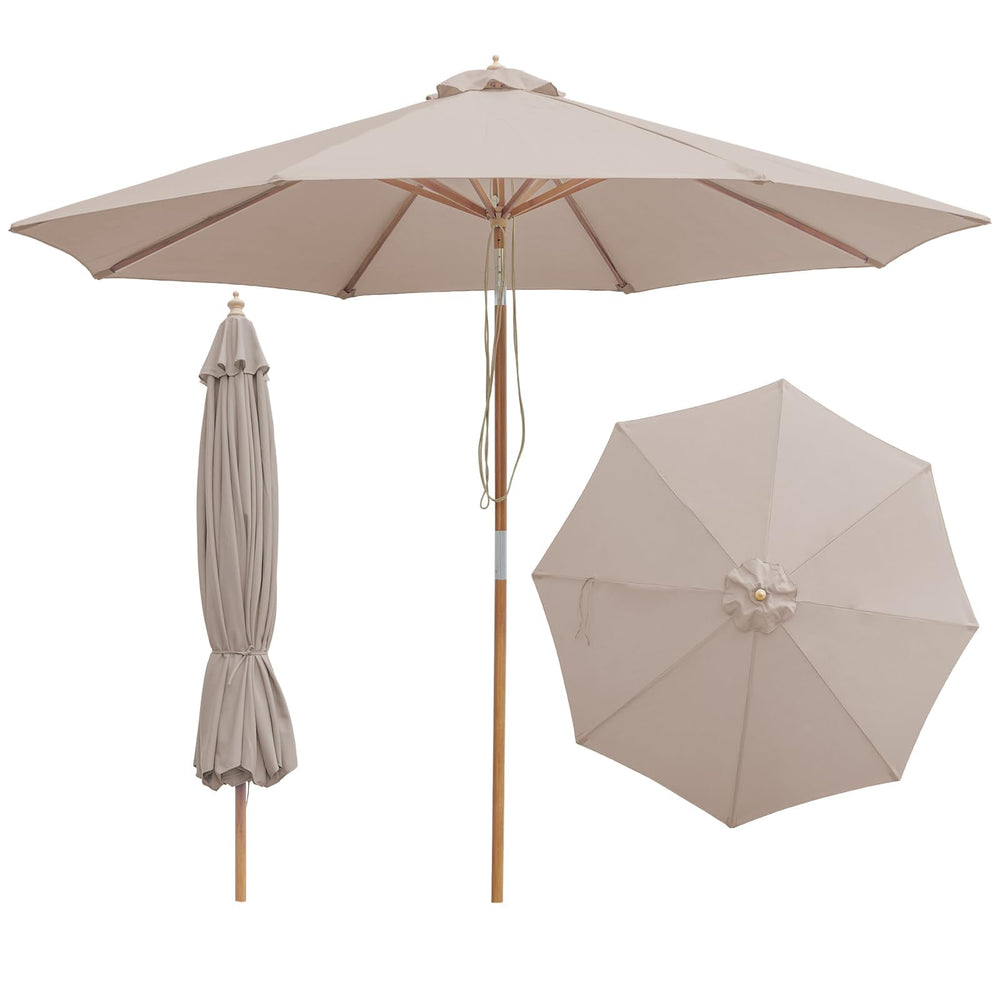 SUNNYARD front view showing taupe canopy and shade coverage benefit