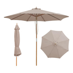 SUNNYARD front view of taupe 9ft umbrella showing wide shade coverage and style