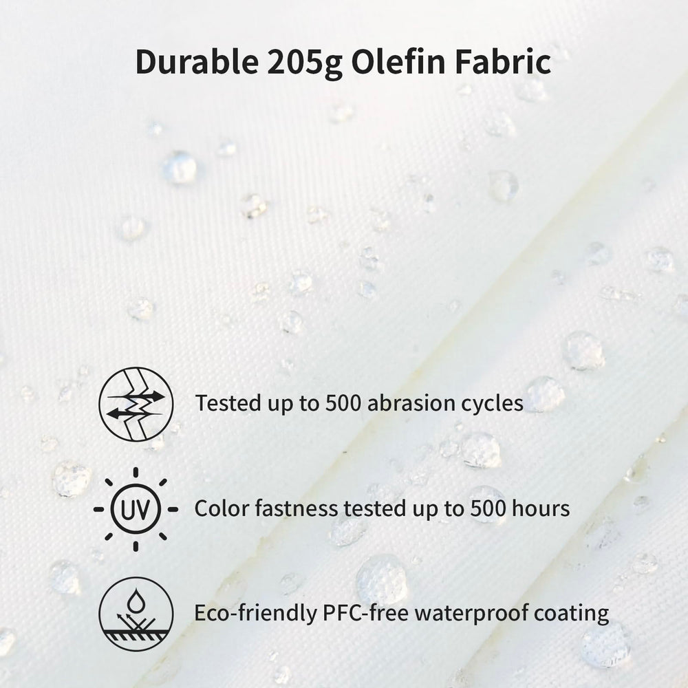 SUNNYARD olefin canopy texture highlighting water resistance benefit
