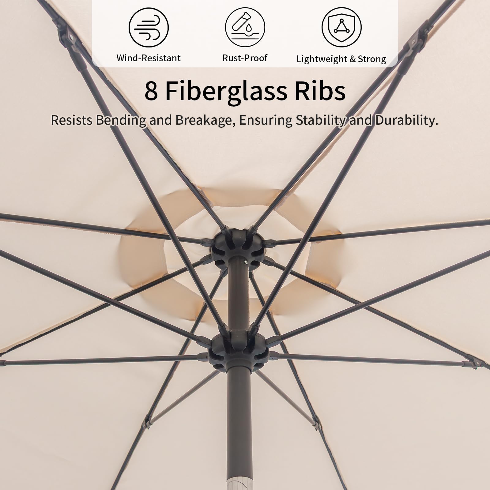 SUNNYARD aluminum pole and fiberglass ribs showing sturdy weather-resistant frame