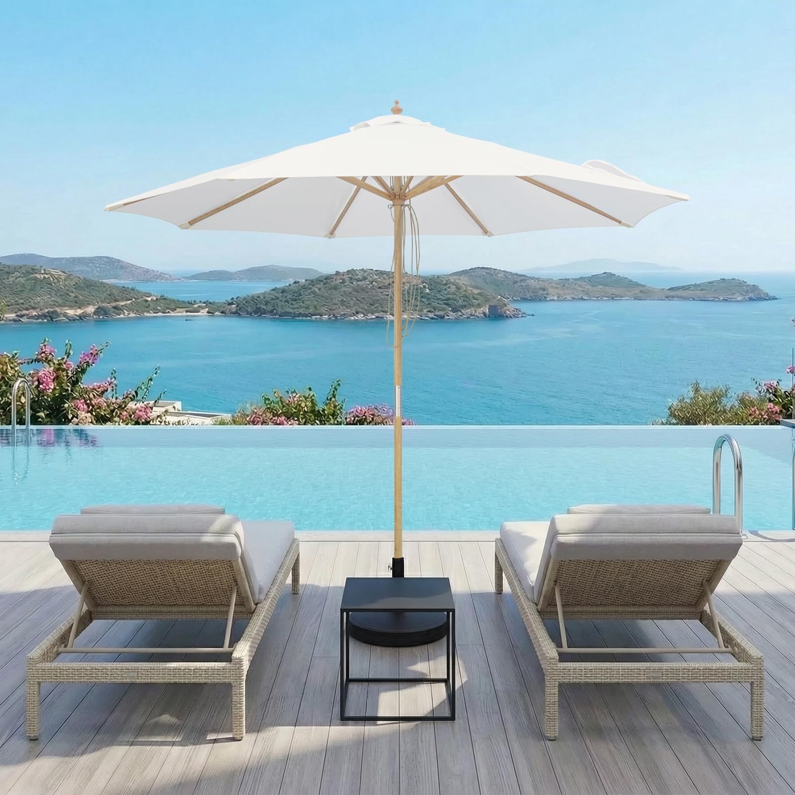 SUNNYARD umbrella beside pool showing practical poolside use