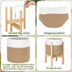 Sunnychicc bamboo stand assembled under basket providing raised, stable plant support