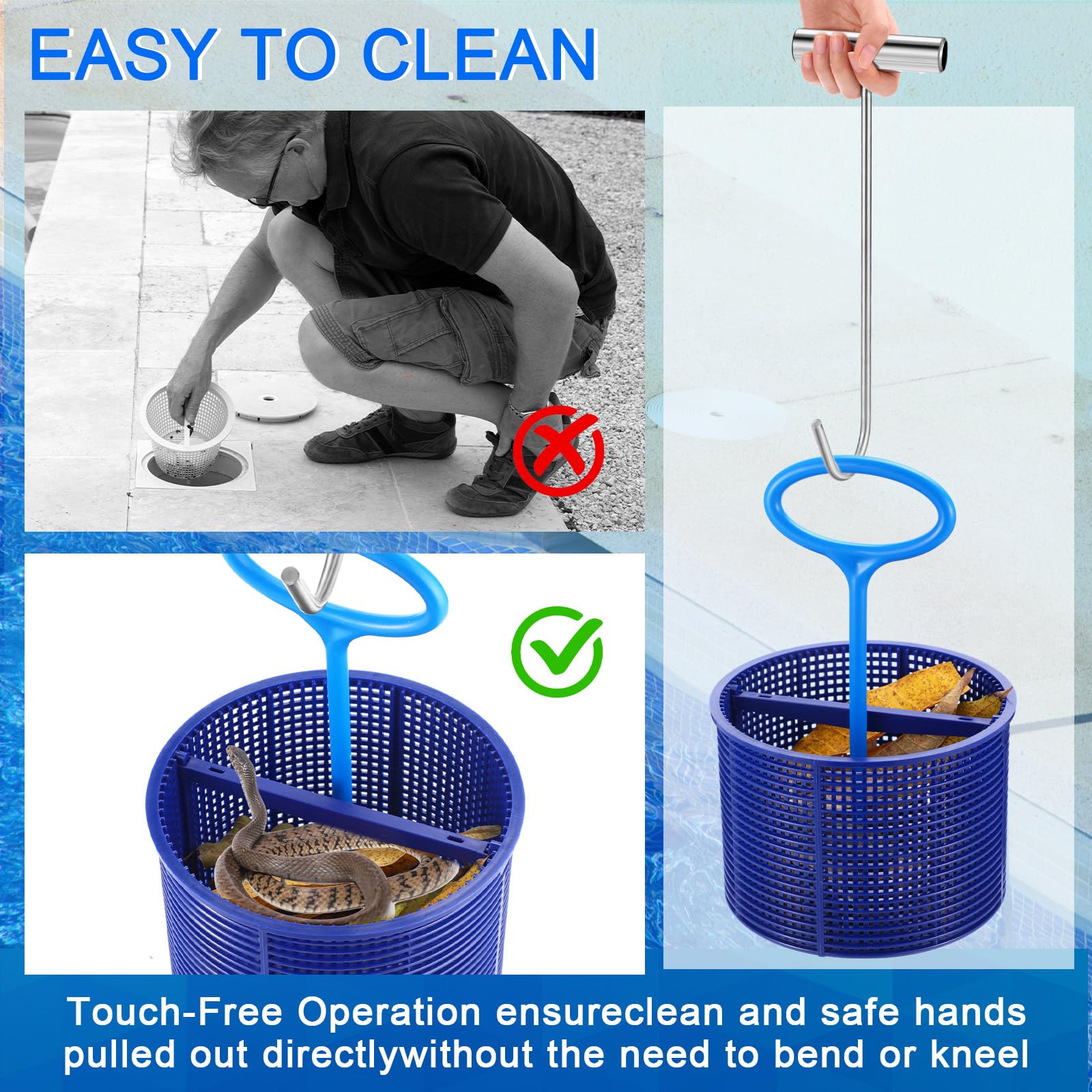 Sunnychicc basket being emptied of leaves to speed up pool cleaning