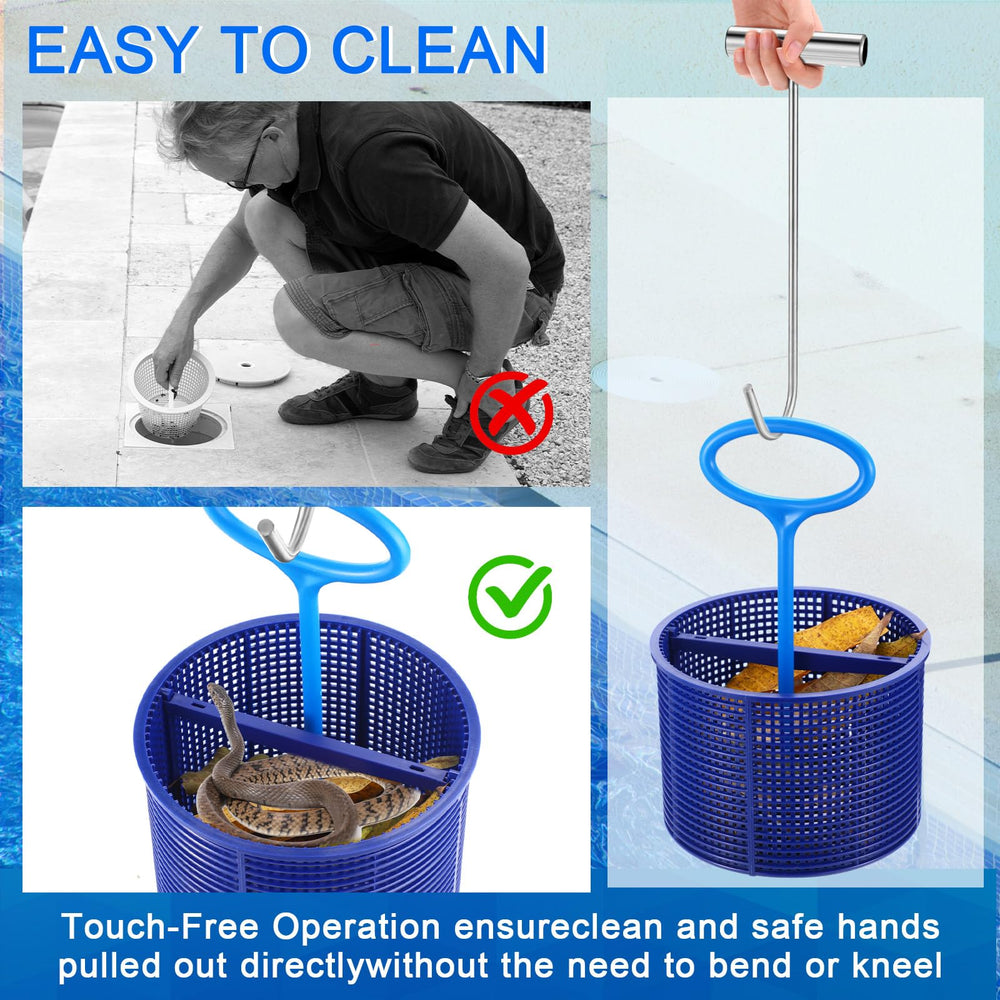 Sunnychicc basket being emptied of leaves to speed up pool cleaning