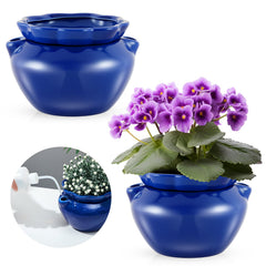 Sunnychicc front view blue ceramic pots showing clean design and easy plant care