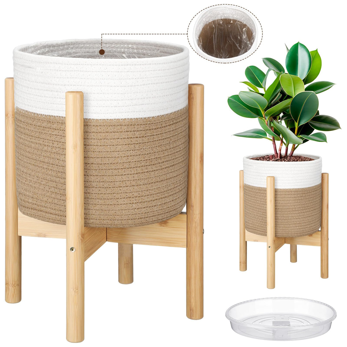 Sunnychicc front view of white and yellow woven basket showing modern styling and durability
