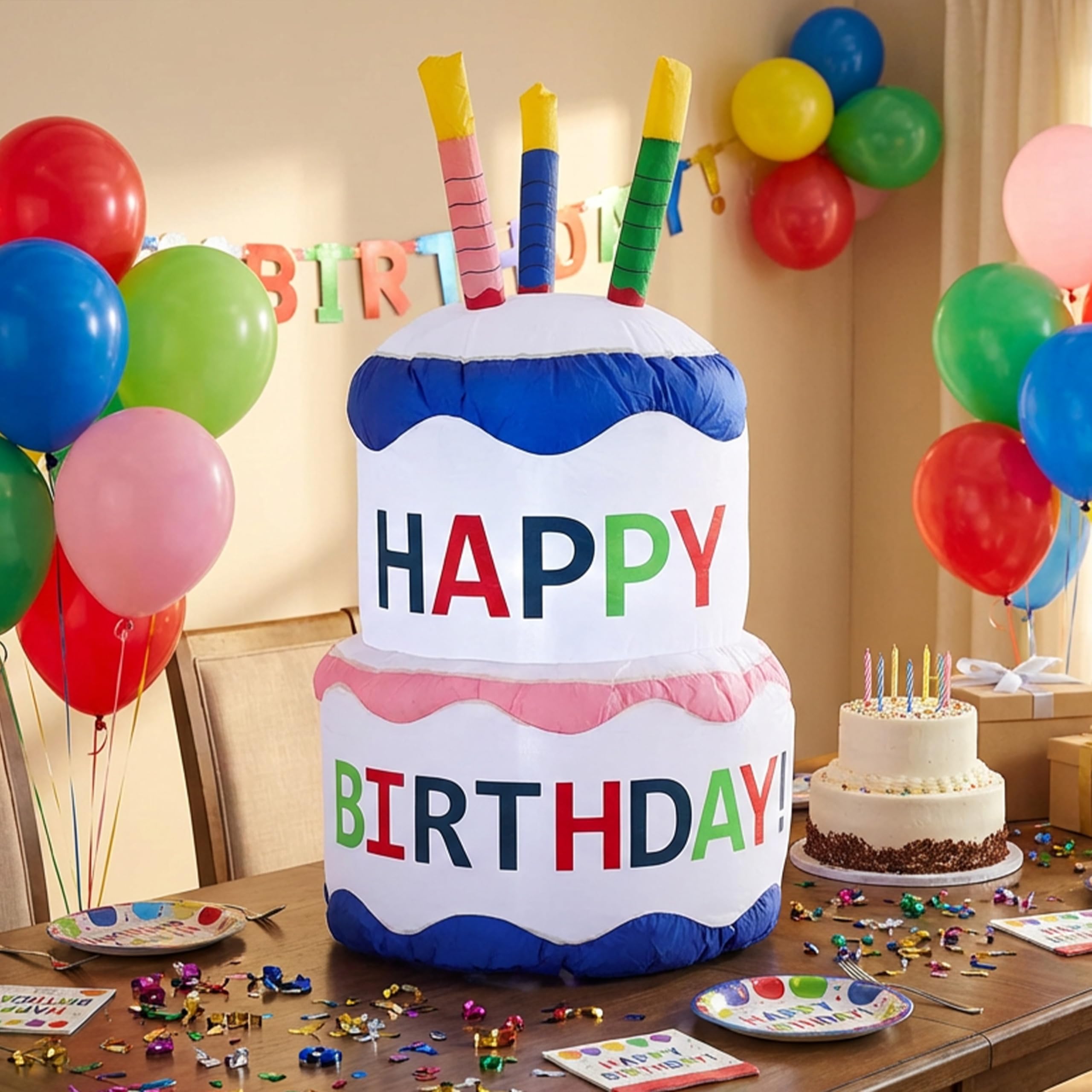 Sunnydaze front view of inflatable cake creating a party focal point