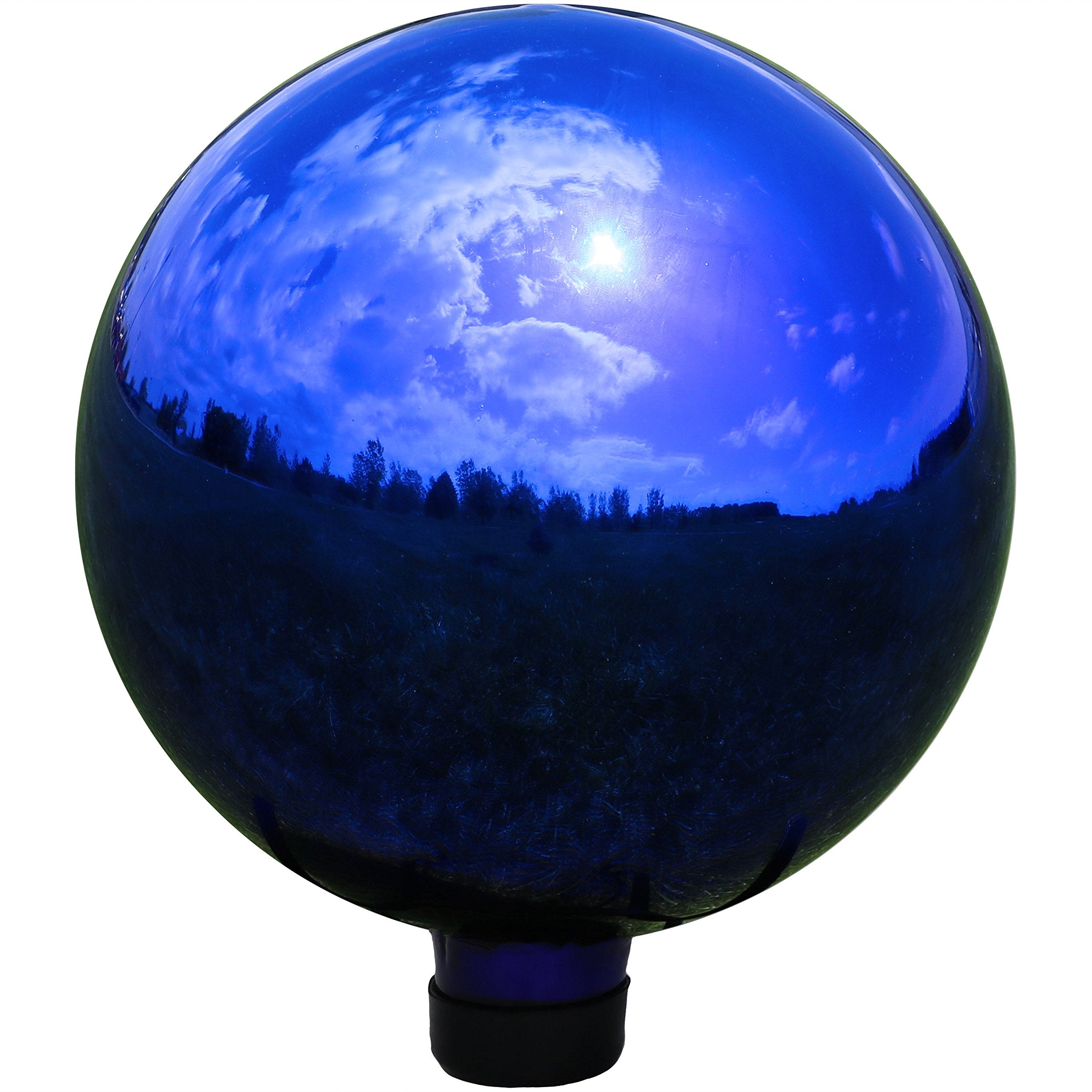 Sunnydaze blue gazing ball front view showing reflective color and curb appeal