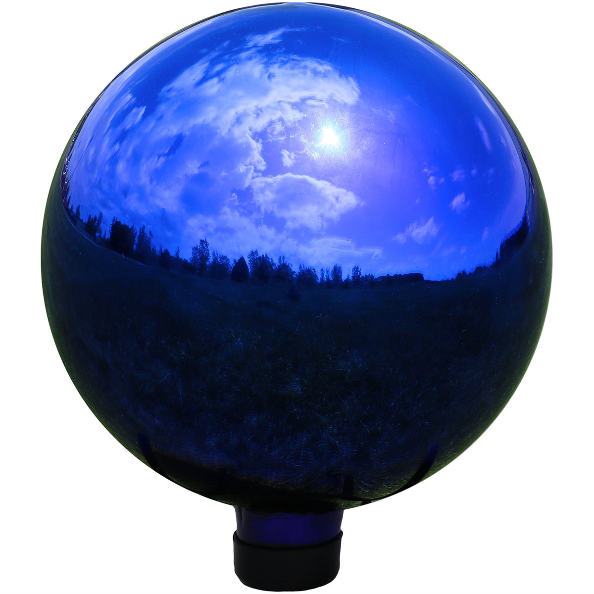 Sunnydaze blue gazing ball front view showing reflective color and curb appeal