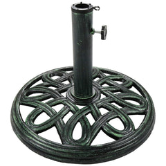 Sunnydaze Decor cast iron base front view showing sturdy green finish and compact shape