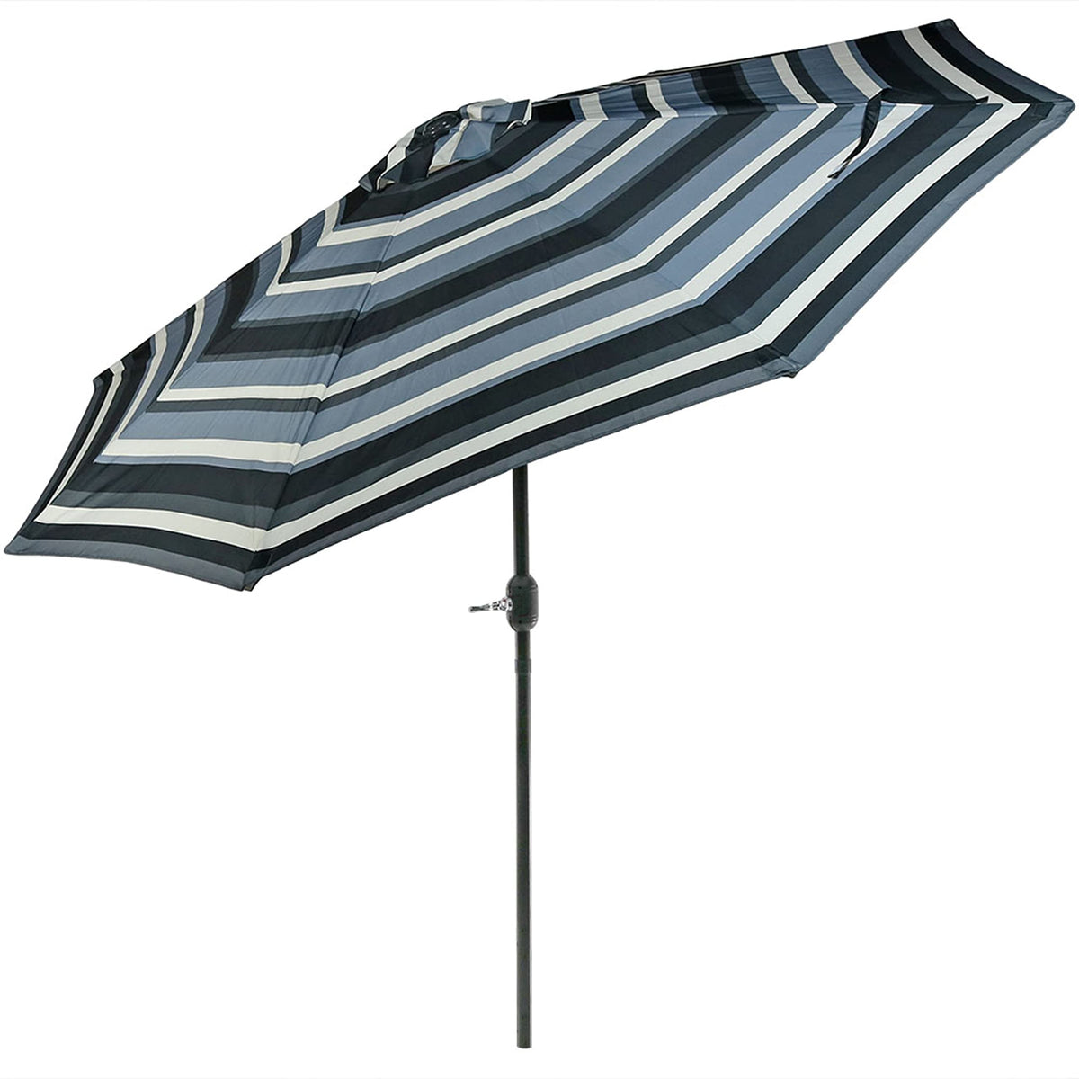 Sunnydaze front view of Catalina Catalina Beach Stripe umbrella for stylish shade