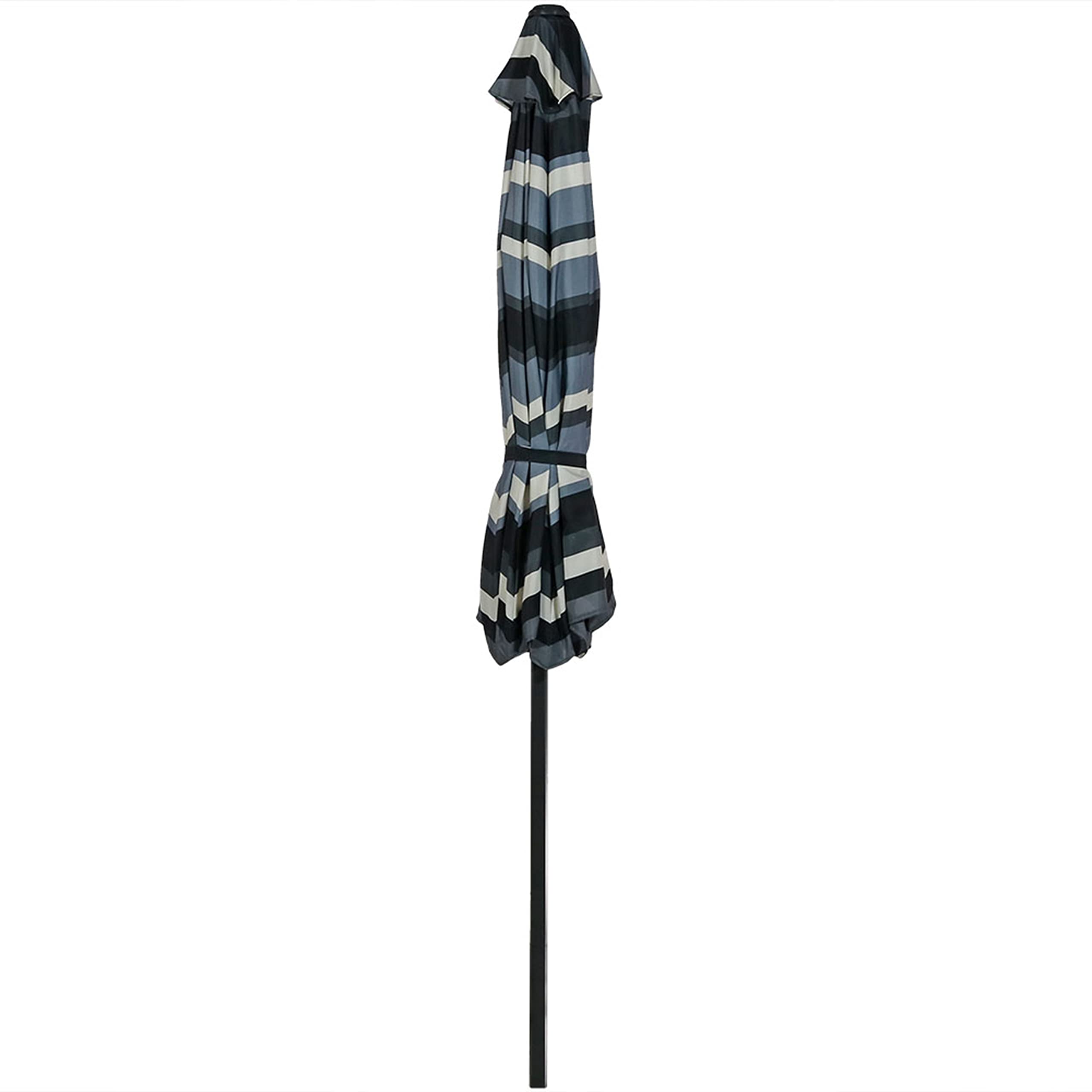 Sunnydaze folded umbrella with fabric ties highlighting portability and storage