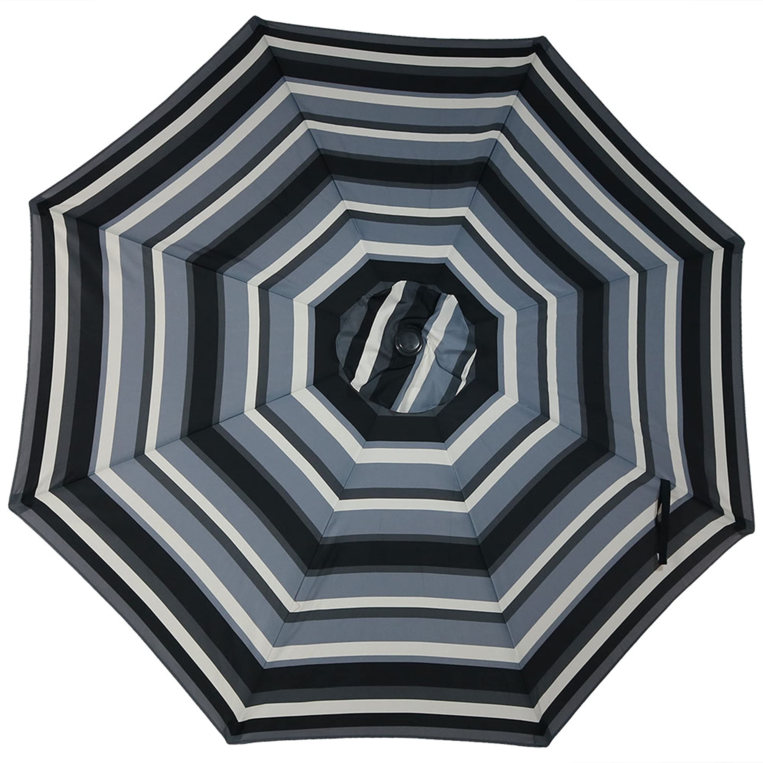 Sunnydaze umbrella beside table showing Catalina 9ft coverage and scale