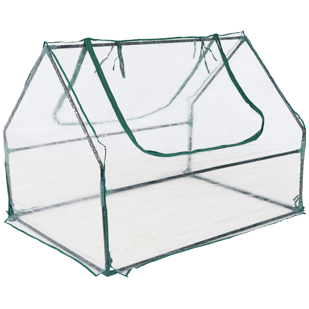 Sunnydaze greenhouse folded for compact storage emphasizing easy offseason packing