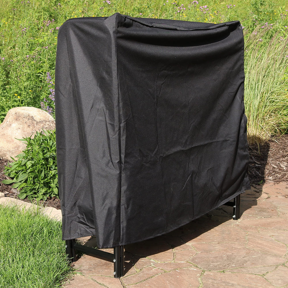 Sunnydaze cover open revealing protected wood storage and easy access