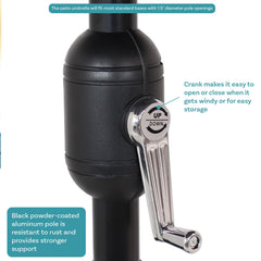 Sunnydaze crank handle close-up showing smooth operation and effortless opening benefit